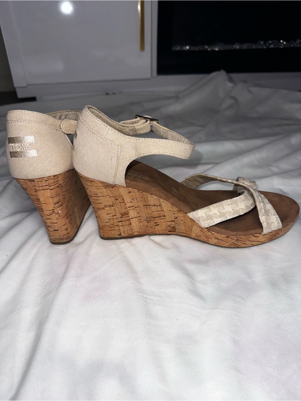 Toms Neutral Beige Cork Wedge Sandals